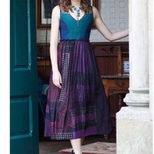 Anthropologie Niki Tlanapan Bohemian Silk Blend Quilted Top Midi Dress